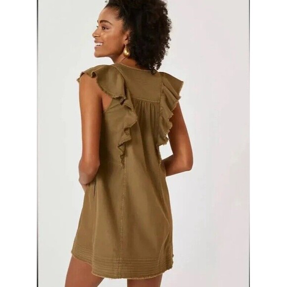 Anthropologie Pilcro Moss Flutter Sleeve Button Front Tunic Dress, S - Picture 2 of 10